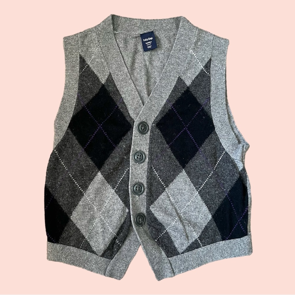 Gap Wool Sweater Vest Toddler Size 2T Gray Argyle Vest Wedding